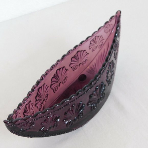 Amethyst Pressed Glass Console Bowl Half Moon Shell Scroll Starburst Vintage - Picture 6 of 8